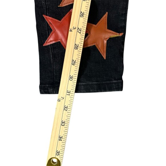 AMIRI Star Patch Jeans Black Leather Red Brown Size 32 Designer Denim USA Rare - Picture 7 of 16